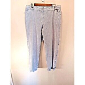 Talbots Perfect Crop Pants Womens 16W Blue White Seersucker Striped Cotton Plus